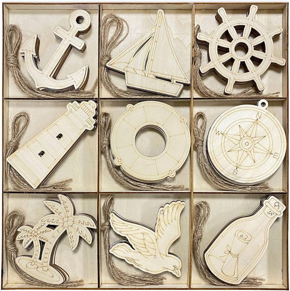 
DYI Unfinished Nautical Wood Cutouts for Crafts, Wooden Anchor,Sailboat,Ship Wheel,Compass